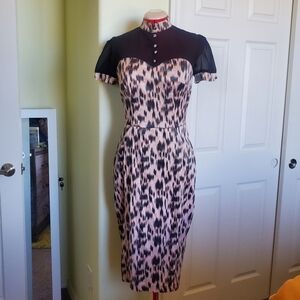 Pinup Girl Clothing Blush Pink Leopard Print Pencil Dress
